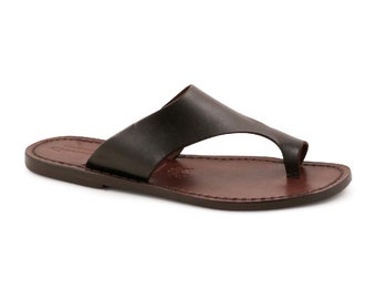 Brown leather thong sandals for women handmade | Gianluca - L'artigiano del cuoio