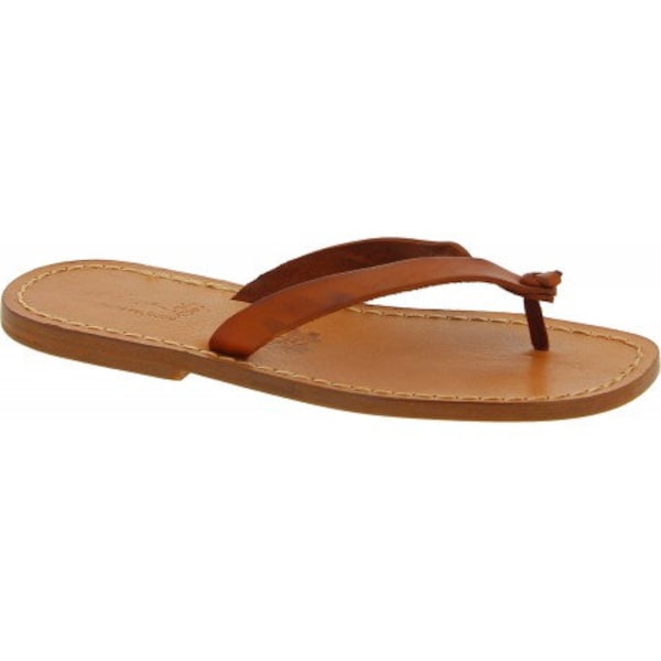 Tan leather thongs sandals for men Handmade | Gianluca - L'artigiano del cuoio