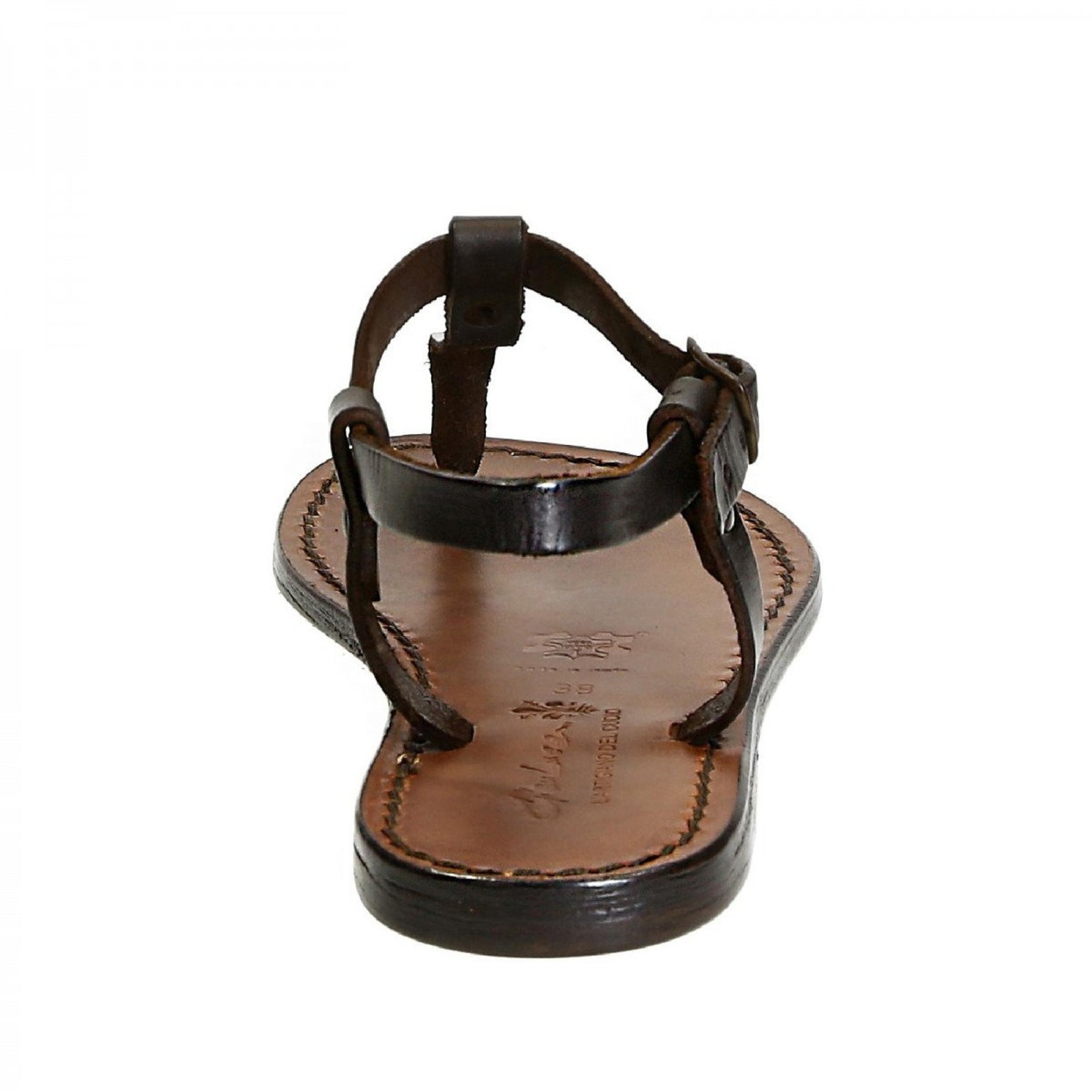 THONG SANDALS IN COFFEE BROWN LAMBSKIN WITH SILVER BUCKLE main image 1