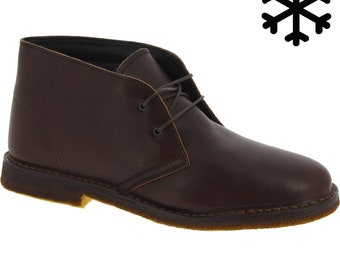 Desert boots homme en cuir marron foncé avec doublure d'hiver | L'artigiano Florence