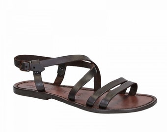 Women's brown leather sandals hand made in Italy | Gianluca - L'artigiano del cuoio