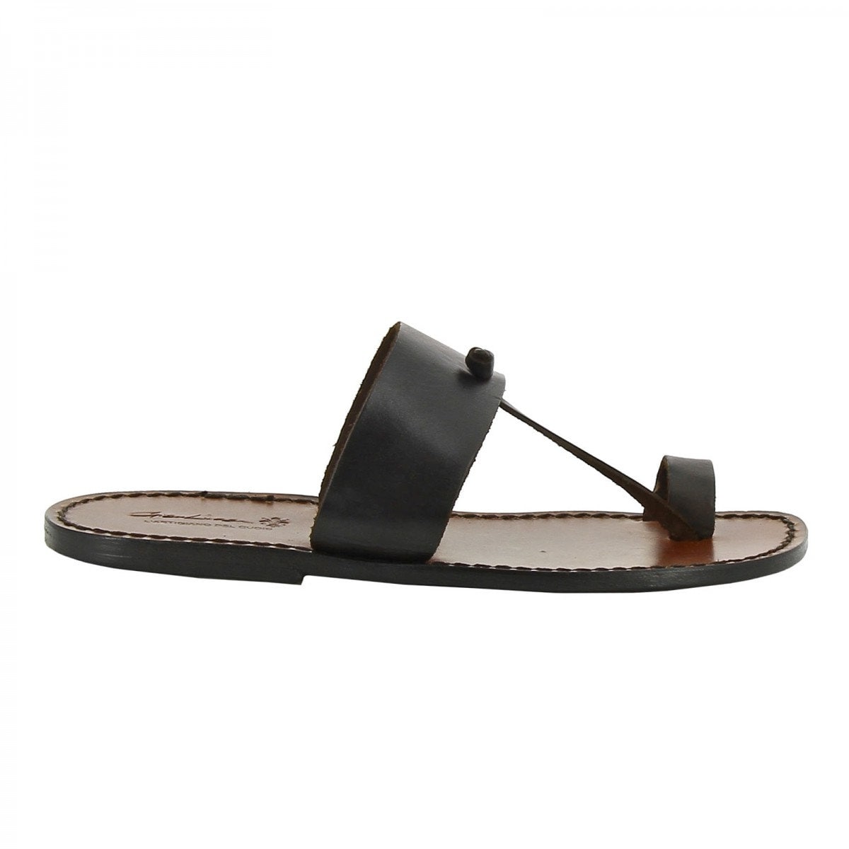 Dark Brown Leather Thong Sandals Handmade in Italy | Gianluca - L