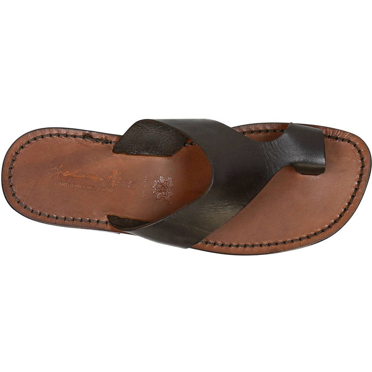 Referdinando Italian Leather Thong Sandals Men\'s Marked EU 44  Men\'s US 10-10.5. Mens Brown Leather Thong Sandals Handmade in Italy  main image 3