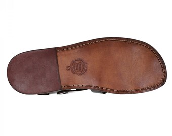 Leather Italian Sandals Mens Brown Genuine Leather Strappy Shoes Handmade Mario