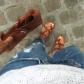 Handmade in Italy womens slave sandals in vintage cuir leather | Gianluca - L'artigiano del cuoio