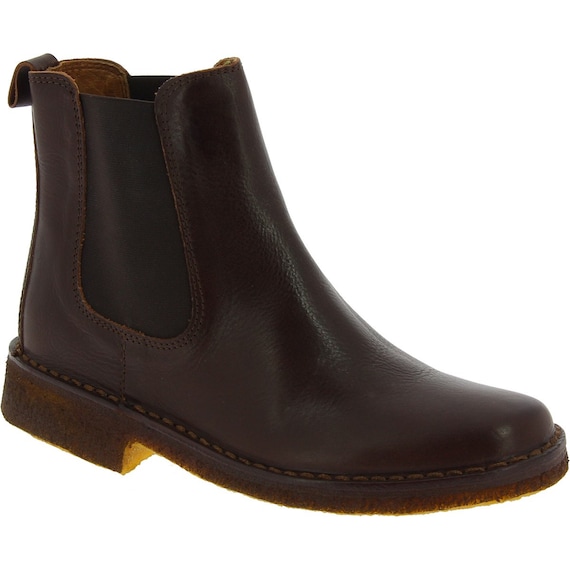 Women's Dark Brown Leather Chelsea Boot With Natural Rubber Sole L