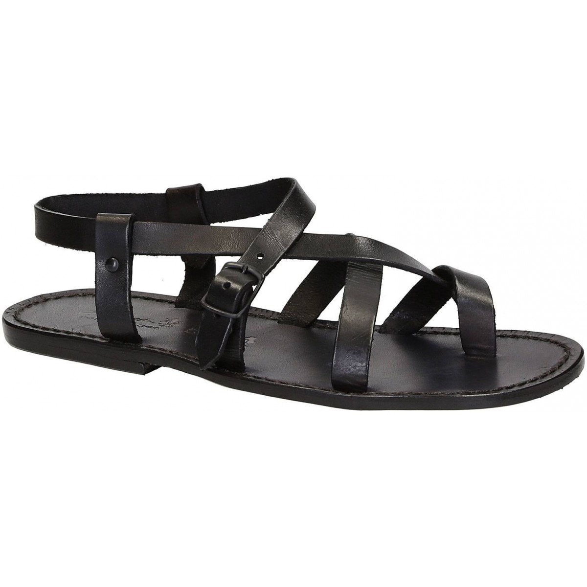 Atollo Mens 14 D Black Leather Gladiator Slingback Sandals Made in Italy Handcrafted High Leather Gladiator Sandals main image 3