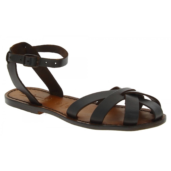 Handmade Dark Brown Flat Sandals for Women Real Italian Leather