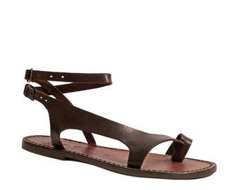 Brown leather thong sandals for women Handmade in Italy | Gianluca - L'artigiano del cuoio