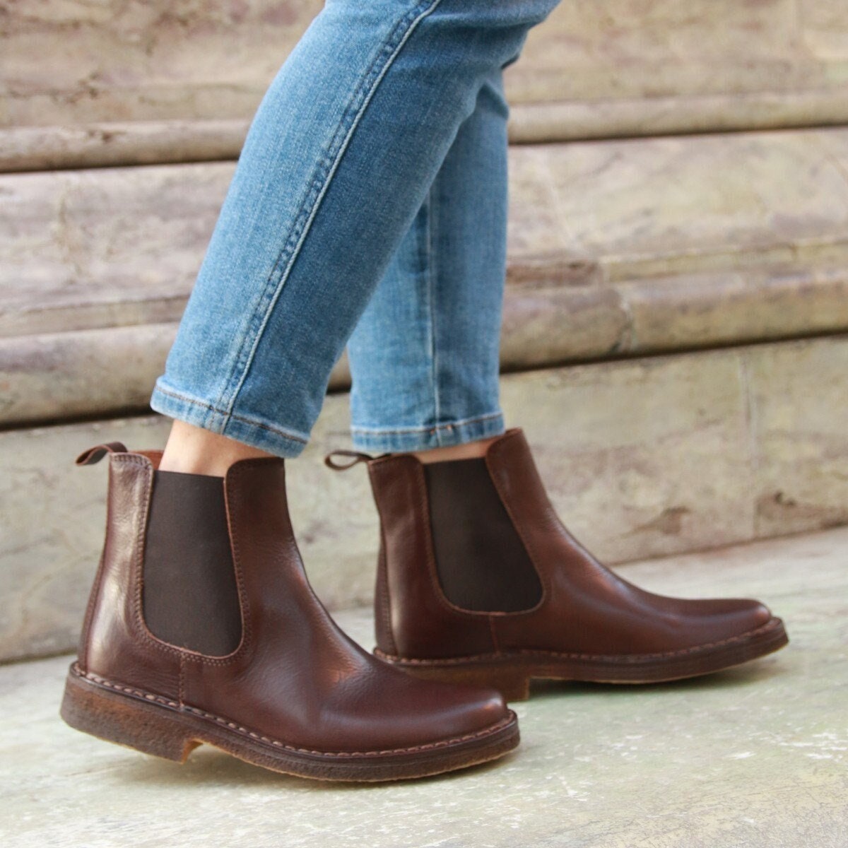 sjældenhed At regere prosa Women's Dark Brown Leather Chelsea Boot With Natural - Etsy