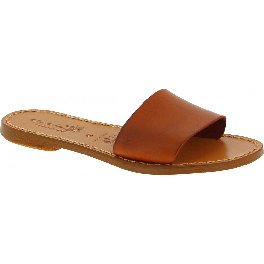 Gianluca Women's Leather Slide Sandals - Handmade In Italy, Vegetable Tanned, Leather Sole - View #5
