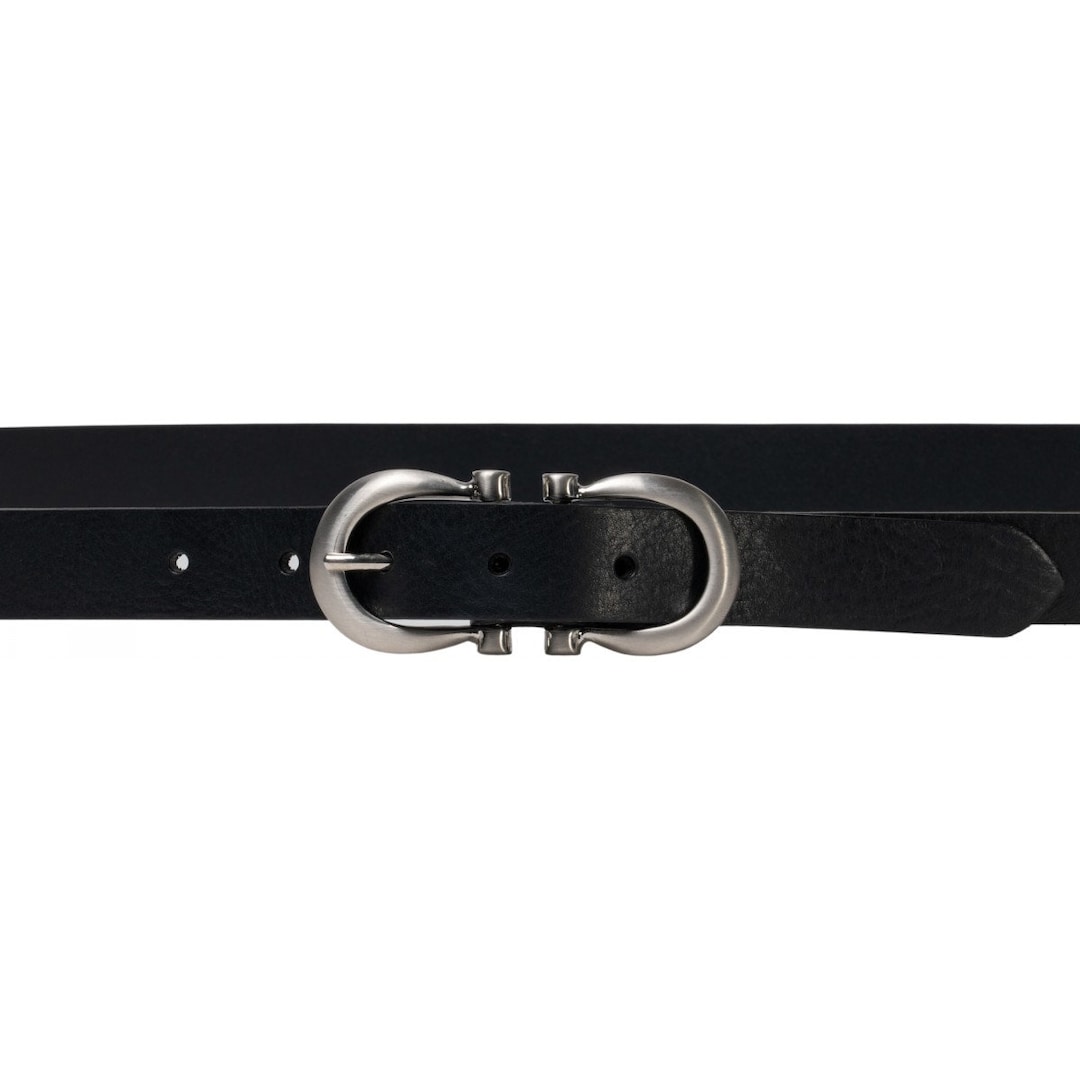 Handmade Black Leather Belt With Metal Figure Eight Buckle