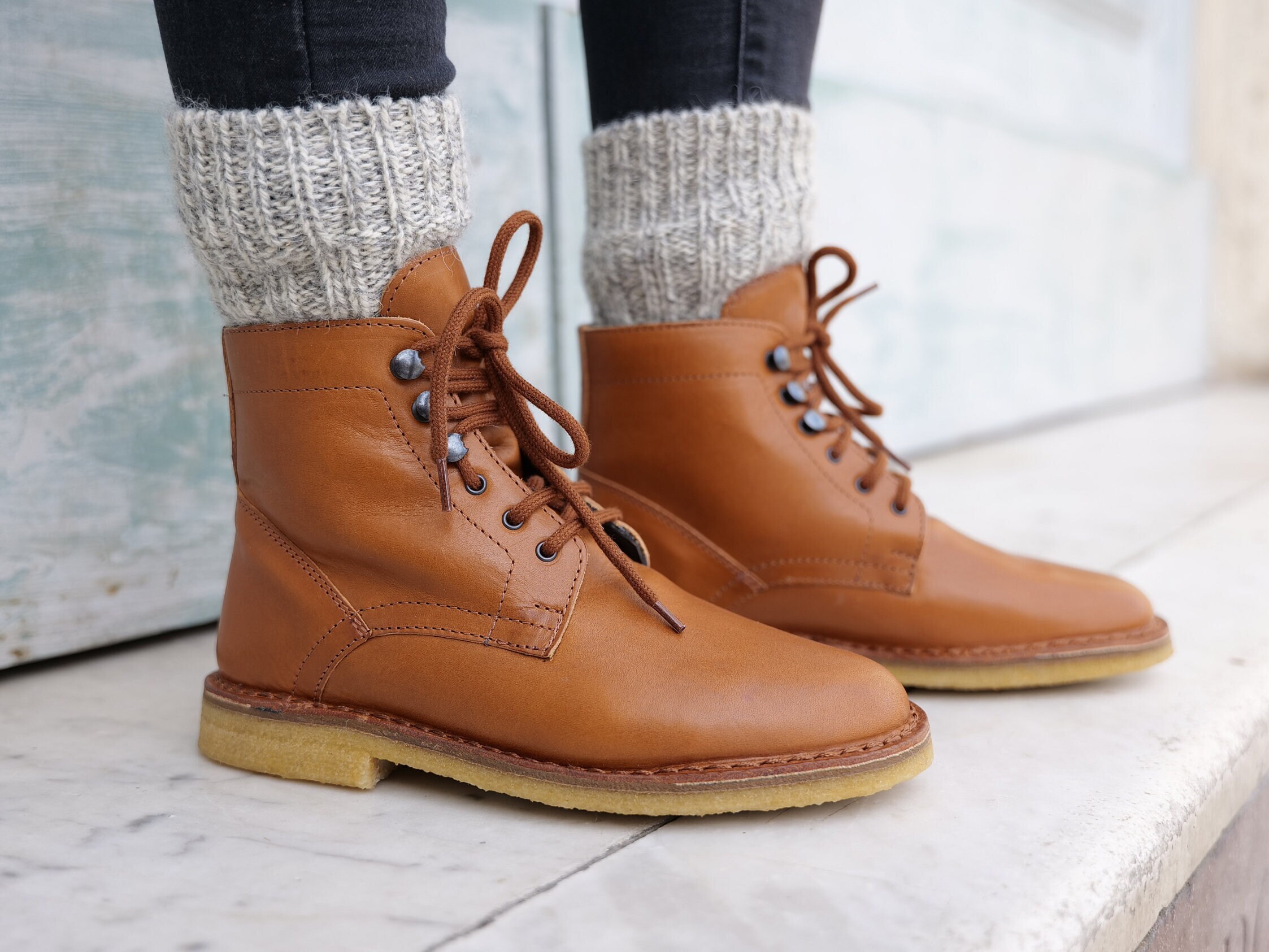 Women's Tan Leather Ankle Boots Handmade in Italy L'artigiano