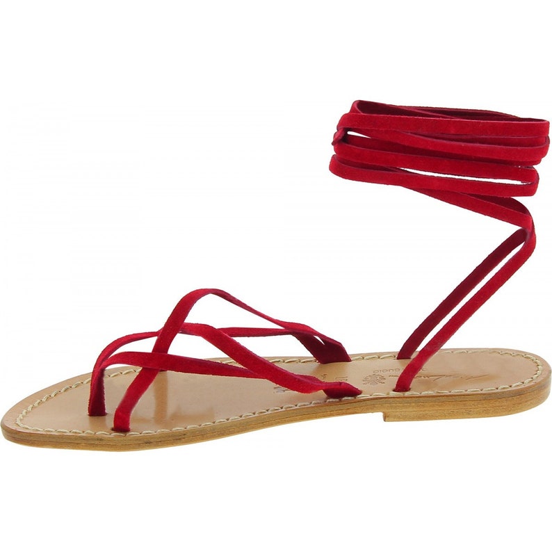 L/'artigiano del cuoio Red nubuck flat strappy sandals for women handmade in Italy Gianluca