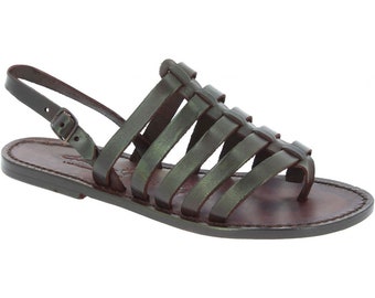 Womens brown Leather thong sandals handmade in Italy | Gianluca - L'artigiano del cuoio