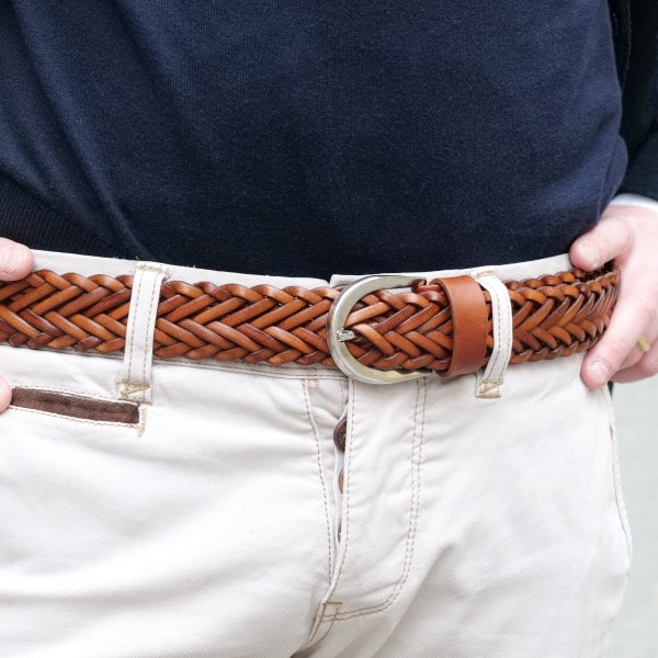 Handmade braided belt in tan vegetable tanned leather - Artigiani del Cuoio