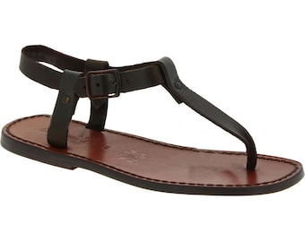 Handmade men's brown leather thong sandals | Gianluca - L'artigiano del cuoio