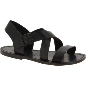 Black leather women&#39;s sandals handmade in Italy | Gianluca - L&#39;artigiano del cuoio