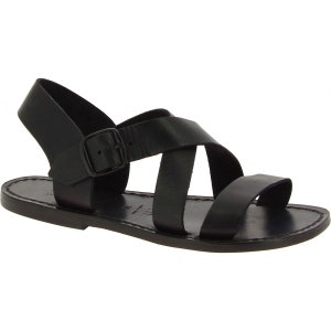 Black leather women's sandals handmade in Italy | Gianluca - L'artigiano del cuoio