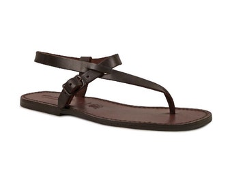 Gianluca Handmade Genuine Leather Men's Sandals - Brown Leather Slippers, Vegetable Tanned, Made In Italy