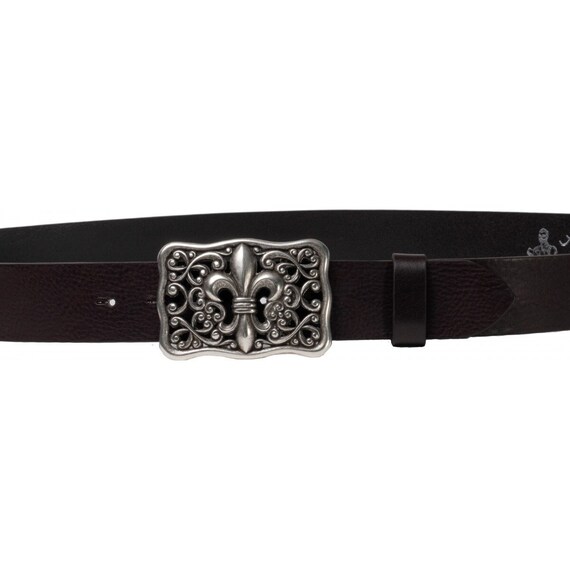 Handcrafted Dark Brown Leather Belt With Florentine Lily  display picture 1