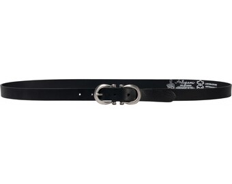 Handmade Black Leather Belt With Metal Figure Eight Buckle