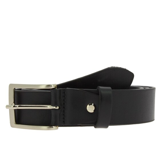 afb メタルバックル ベルト 黒 メタルバックル付きブラックベジタブルタンニンレザーベルト - レザー