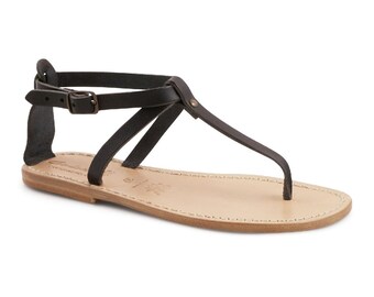 Sandalo infradito in pelle nero artigianali da donna | Gianluca - L'artigiano del cuoio