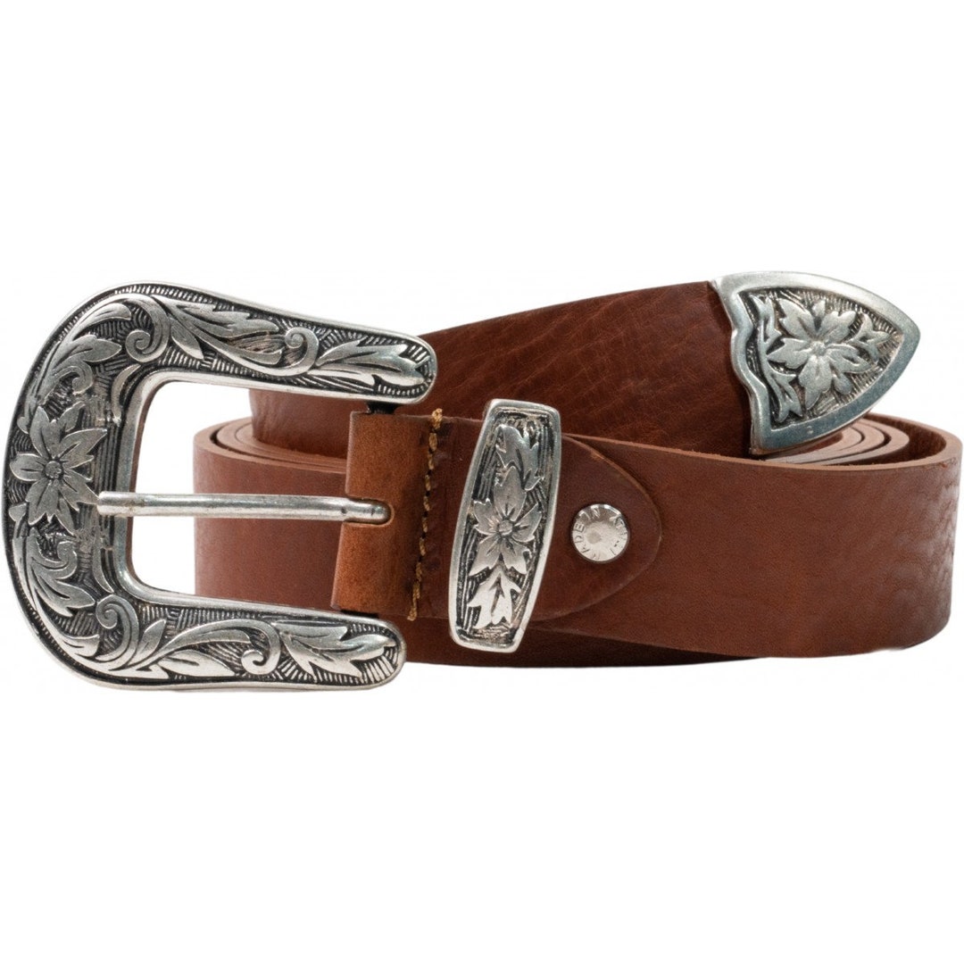 M & F Western Women's Floral Embossed Leather Belt in Brown - Women's Belts & Buckles | M&F Western | Coastal Country