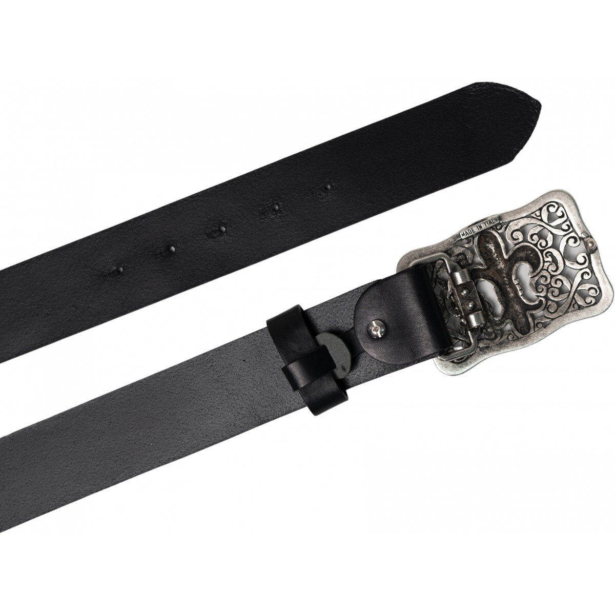 Handcrafted Black Leather Belt With Florentine Lily Buckle 