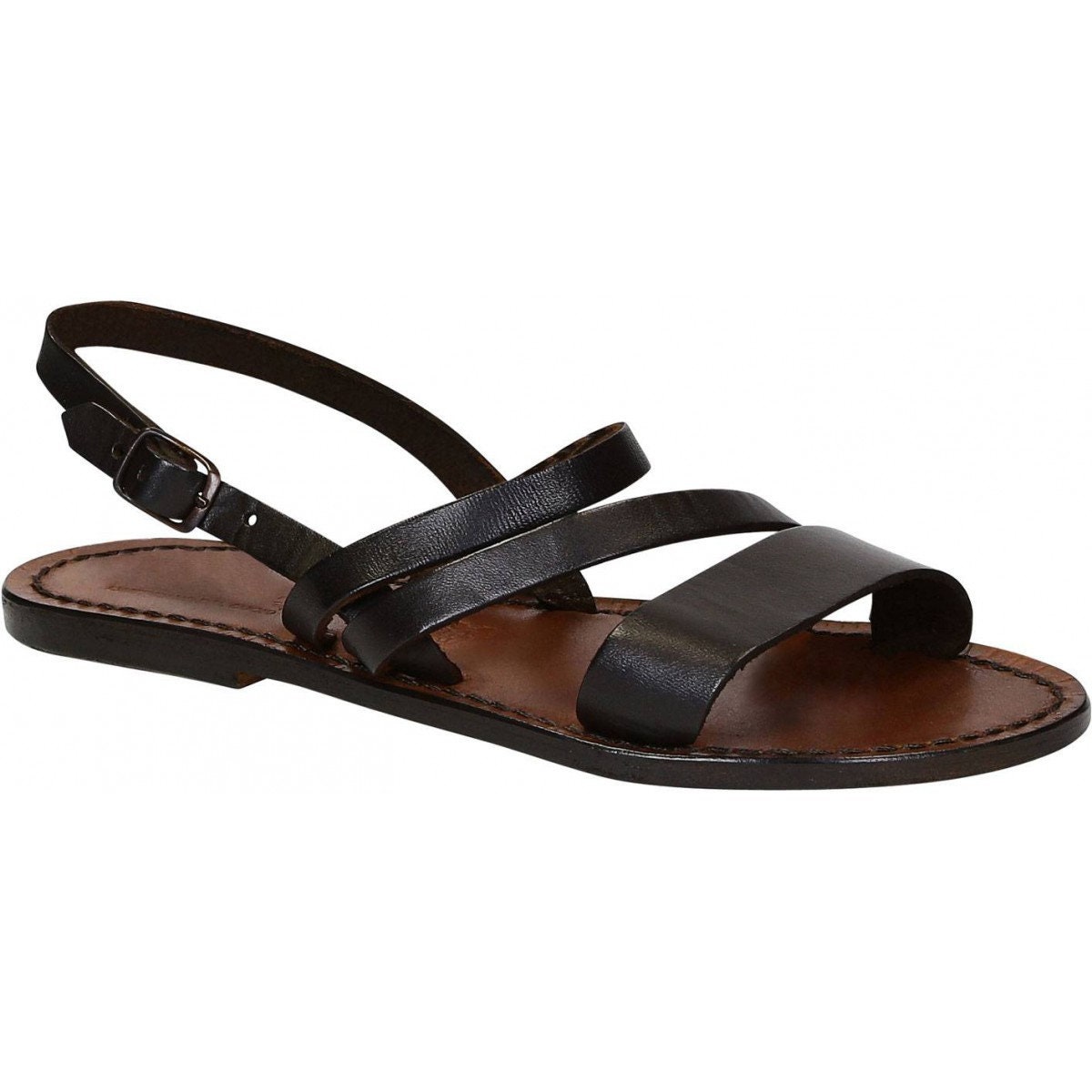 SL Flat Sandal Women Brown Seude Black Calfskin
