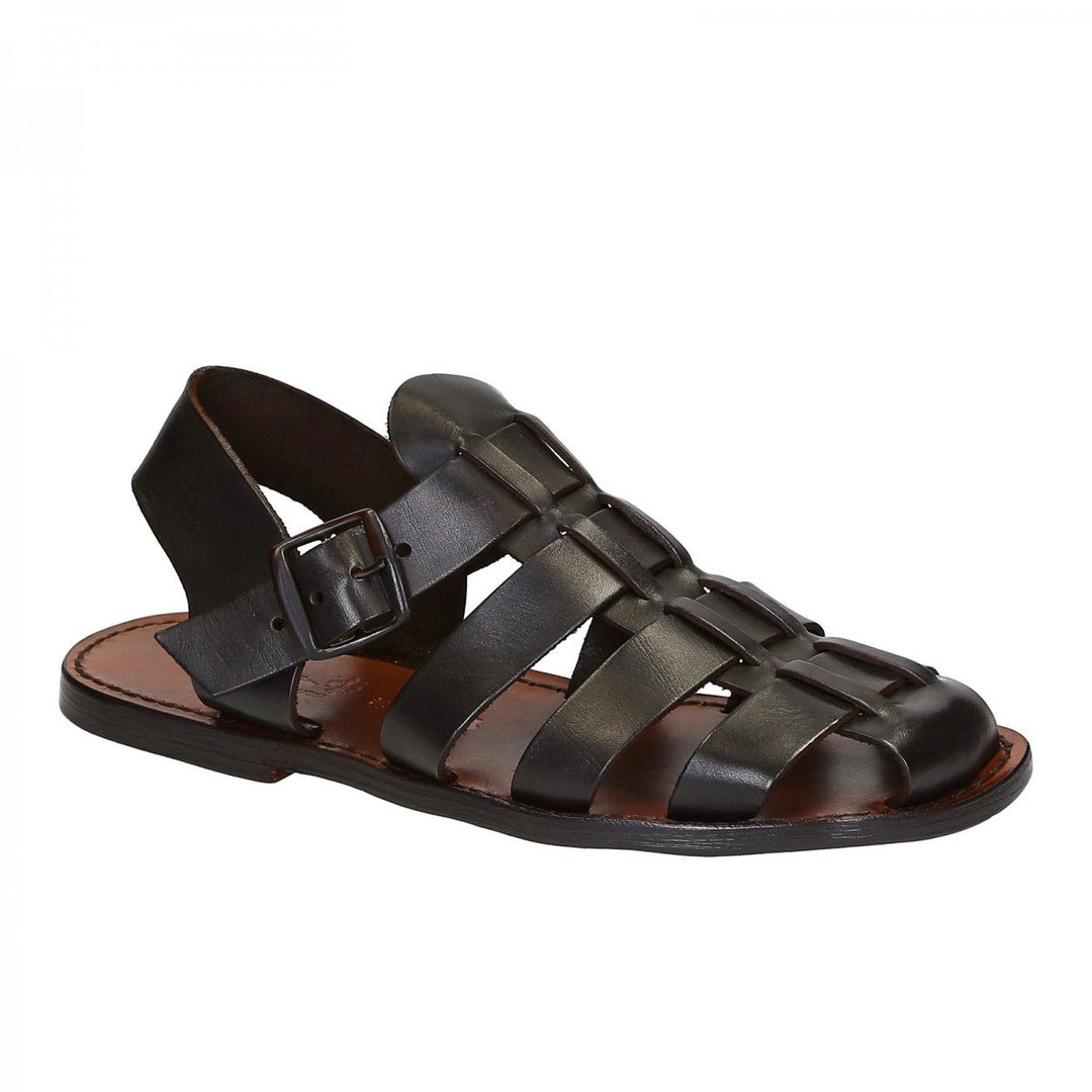 Handmade in Italy Mens Franciscan Sandals in Dark Brown Leather ...