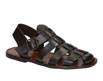 Handmade in Italy mens Franciscan sandals in dark brown leather | Gianluca - L'artigiano del cuoio