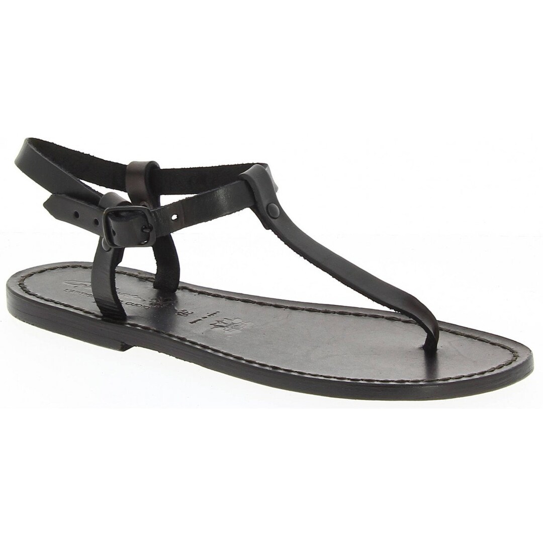 Thong Sandals in Black Leather Handmade in Italy Gianluca L'artigiano ...