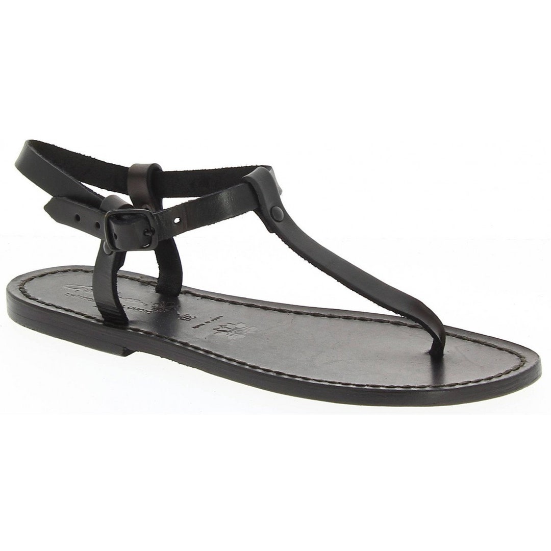 Thong Sandals in Black Leather Handmade in Italy | Gianluca - L'artigiano Del Cuoio - Etsy