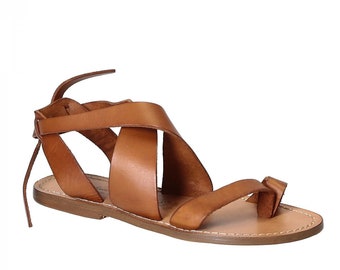 Women sandals in tan Leather handmade in Italy | Gianluca - L'artigiano del cuoio