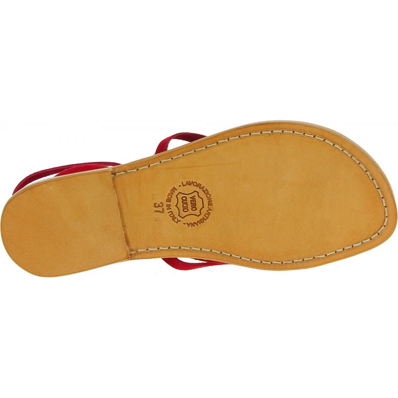 L/'artigiano del cuoio Red nubuck flat strappy sandals for women handmade in Italy Gianluca