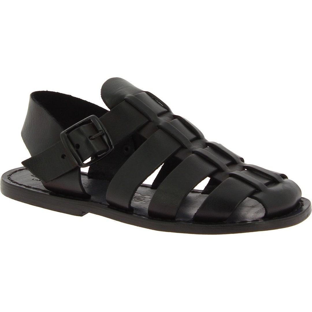 Handmade Men's Fisherman Sandals in Black Leather Made in Italy ...