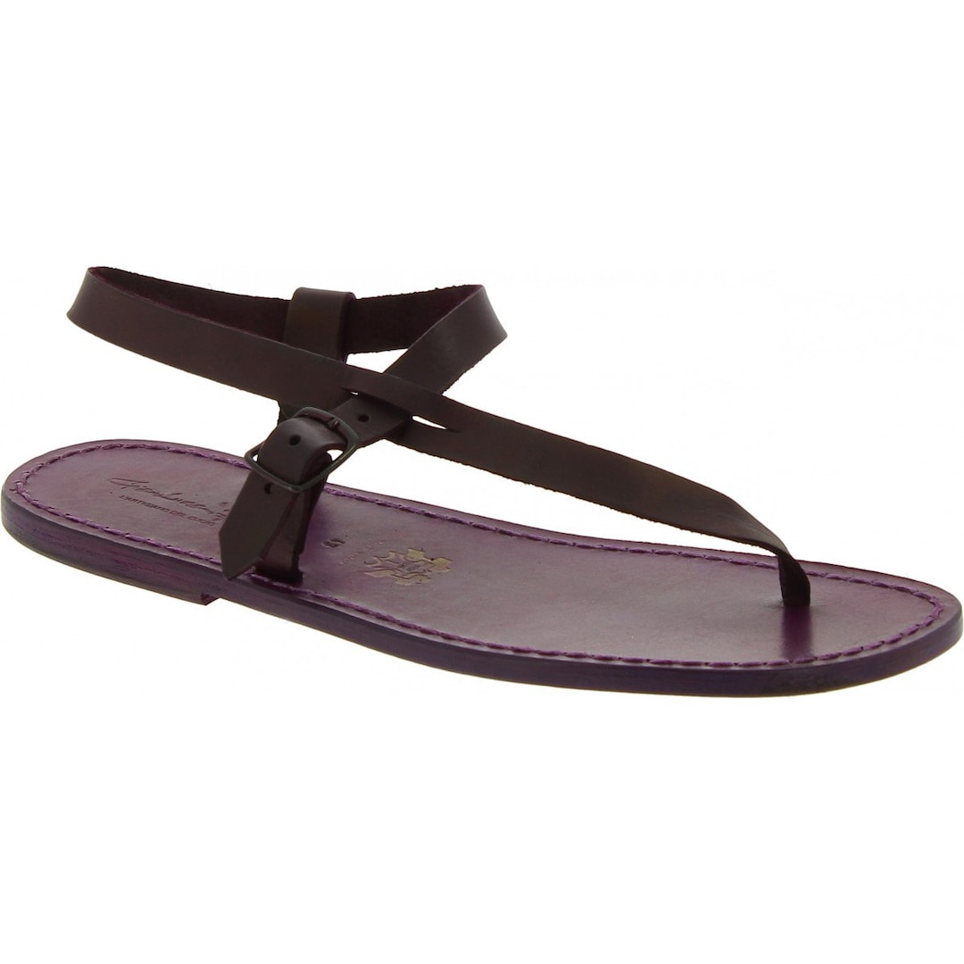 Handmade Purple Leather Thong Sandals for Men | Gianluca - L