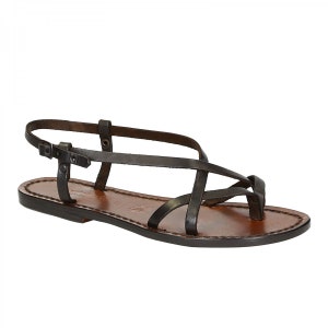 Ladies handmade sandals in dark brown leather Made in Italy | Gianluca - L'artigiano del cuoio