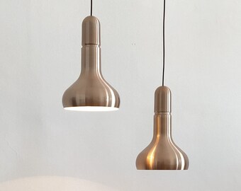 Pair of Modernist Bronze-Anodized Metal Pendant Lights "5498", prod. by Staff, Germany 1970s