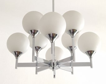 Modernist Chrome Glass Ball Chandelier, prod. by Kaiser Leuchten, Germany 1970s