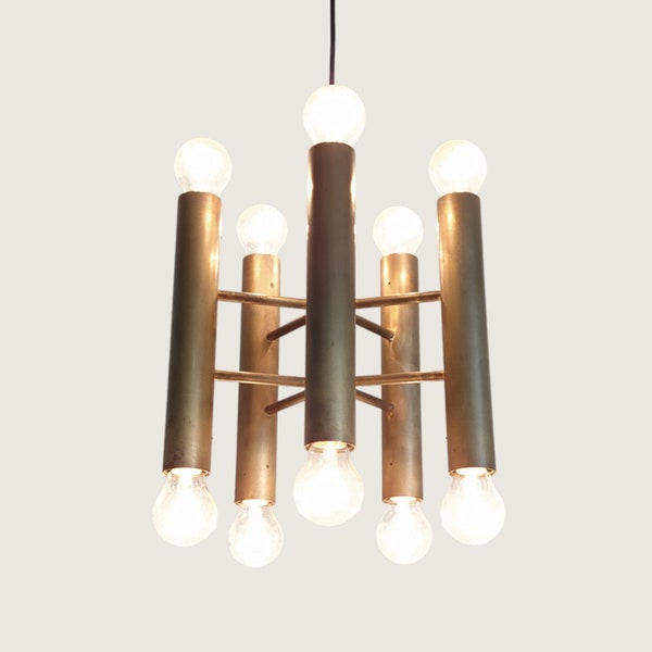 Patinated Brass Mid-Century Modern Chandelier, Germany 1970s