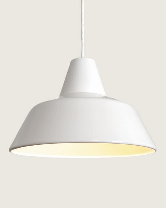 White Enamel Workshop Pendant Light 'arbejdspendel' by Louis