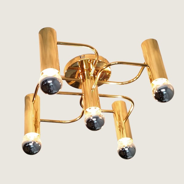 Brass Ceiling Fixture Light by Gaetano Sciolari, prod. by Leola, Germany 1970s