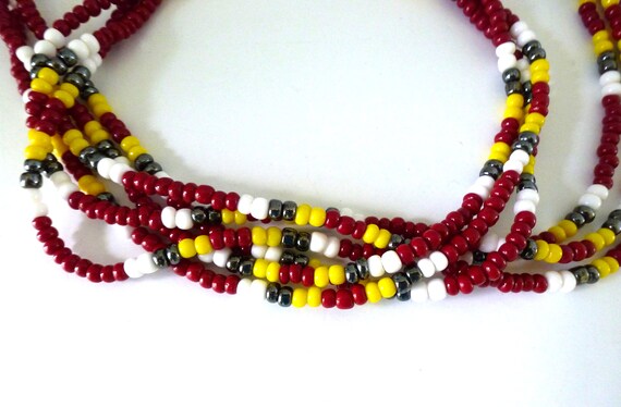 Native American 3 Strand Hand Beaded Necklace - image 4