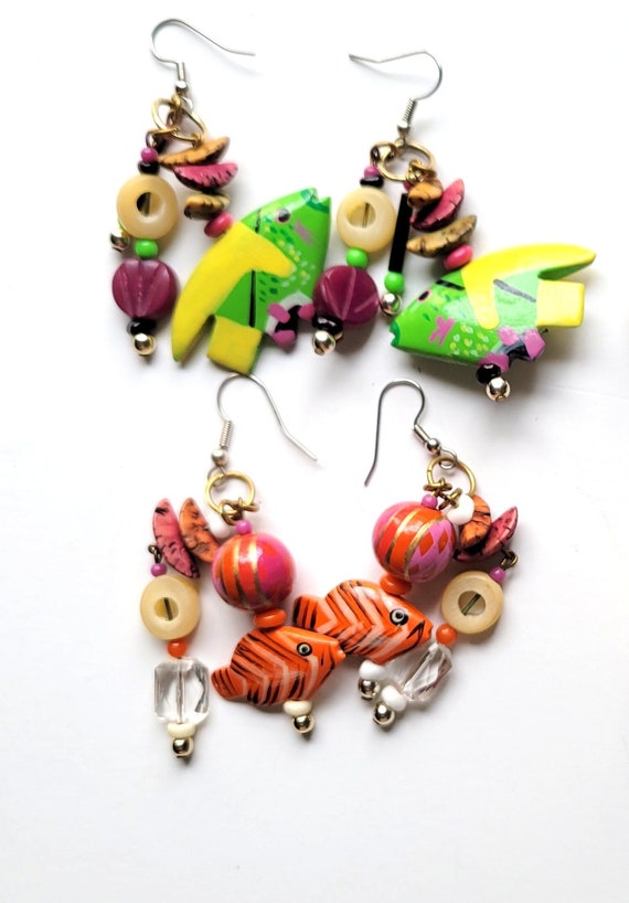 Colorful Statement Dangle Drop Earrings with Fish,