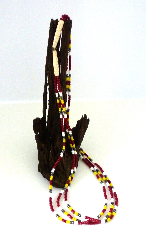 Native American 3 Strand Hand Beaded Necklace - image 2