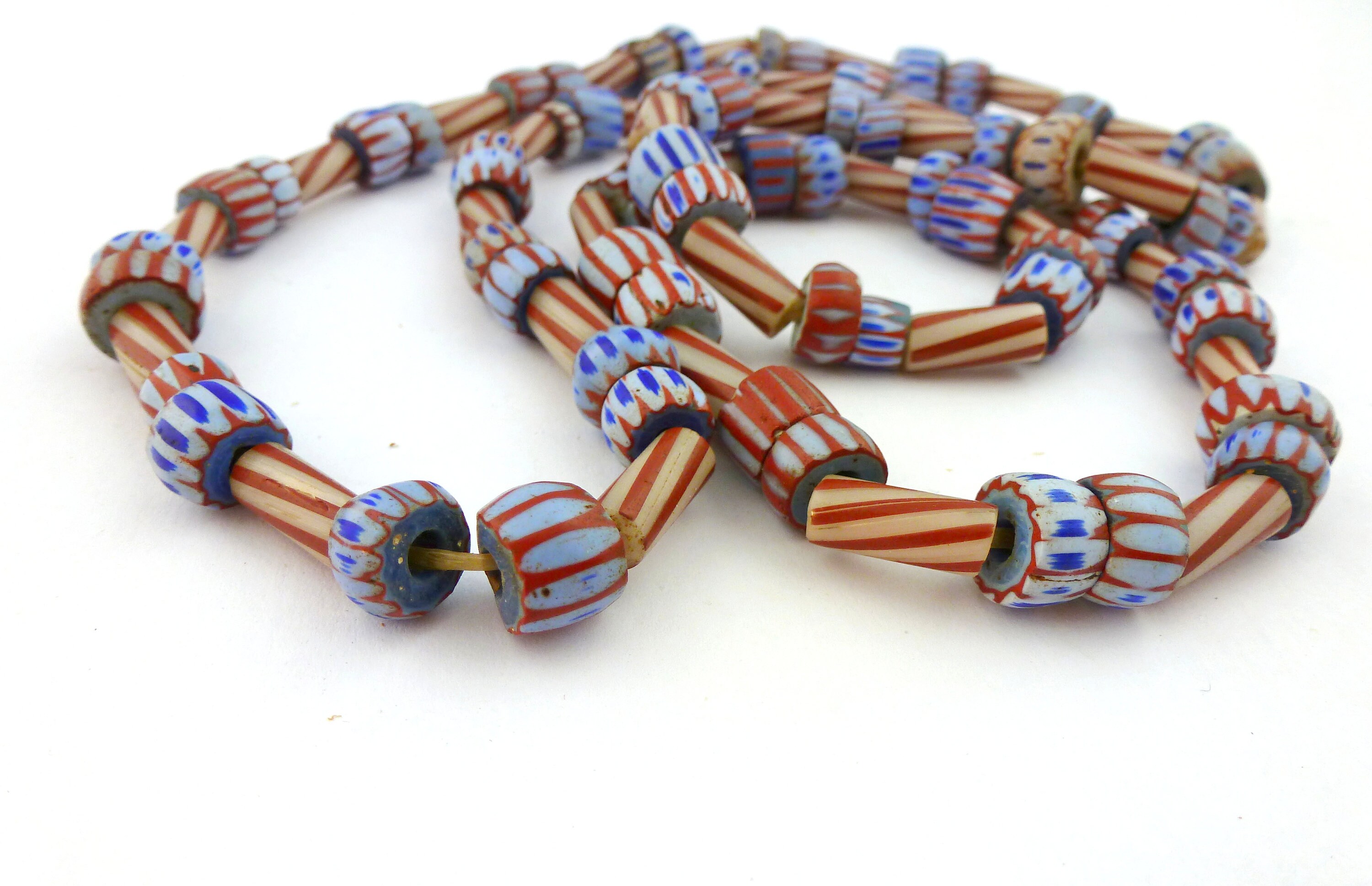 Vintage Trade Bead Chevron/candy Stripe Bead Necklace Strand Etsy