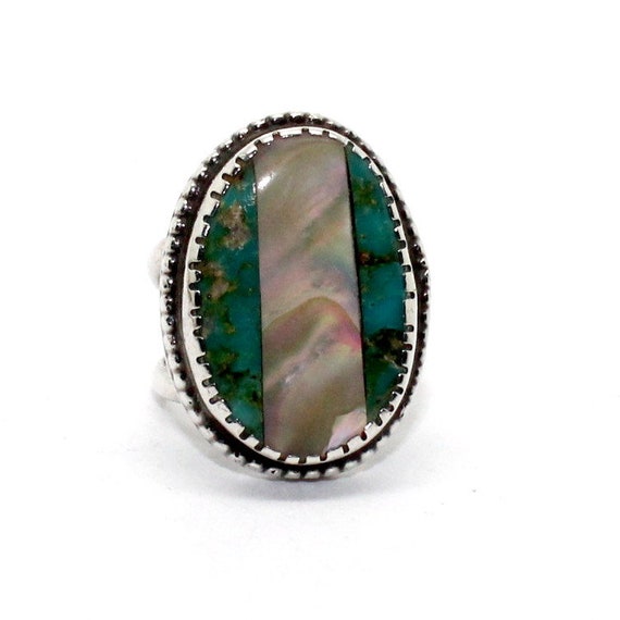 Vintage Navajo Turquoise and Mother of Pearl Silv… - image 1
